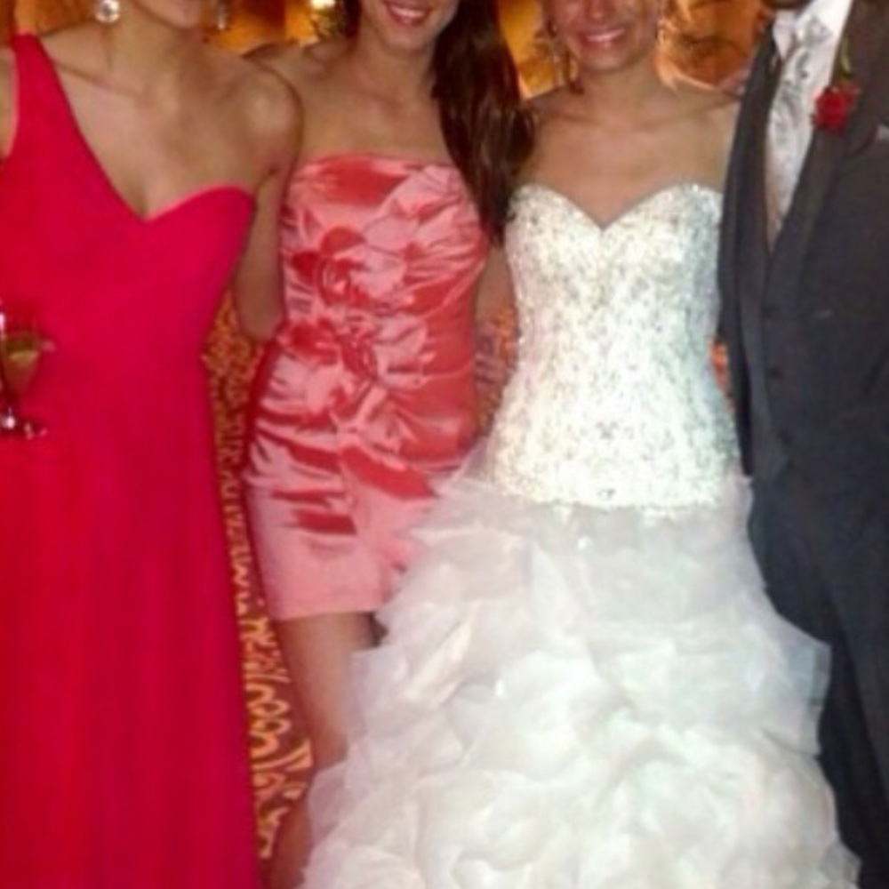 Orange strapless dress with flower detail